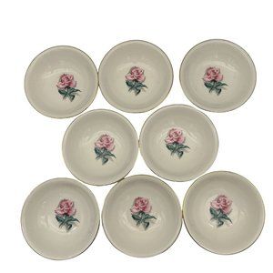 Homer Laughlin Eggshell Nautilus Rhythm Rose China Cereal Bowls Set of 8 5.5 in